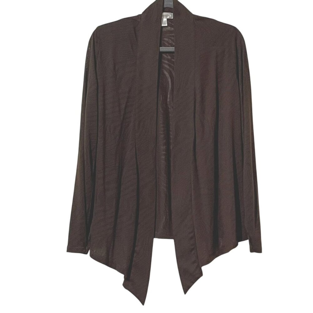 Dressbarn Brown Open Front Cardigan Size L Polyester & Rayon Made In Jordan